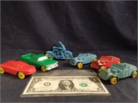 Lot of vintage Auburn rubber cars and cycle.