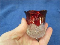 "1949 mother & dad" cranberry glass toothpick