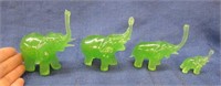 4 green glass elephant family