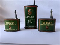 3 x Singer sewing machine oil tins