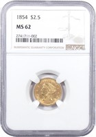 Certified 1854 $2.50 Liberty Gold.