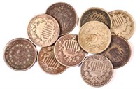 10 Pieces Mixed Date Shield Nickels.