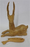 Paper Mache Deer and Wooden Whale Figurine