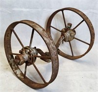 2 Iron Spoke Wheels with Axel