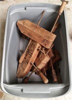 Tote full of Vintage Wood Clamps (5 total)