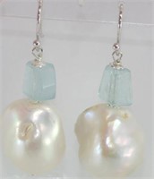 Baroque pearl and aquamarine earrings