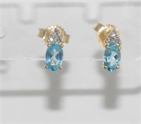 Delicate 14ct yellow gold, topaz and diamond studs