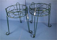 Pair green painted plant stands