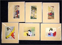 Six various Japanese woodblock prints