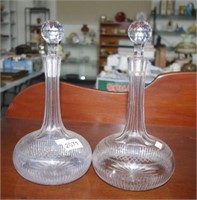 Pair vintage crystal spirit decanters
