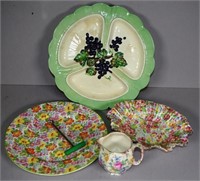 Three English floral-all-over china pieces