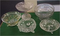 Five crystal / glass bowls