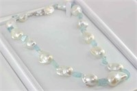 Boxed pearl and aquamarine necklace