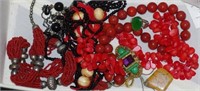 Various costume necklaces, brooch