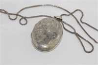 Large sterling silver locket on vintage chain