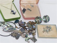 Various paua shell jewellery including silver