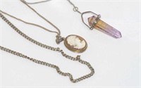 Two silver chains, ametrine pendant &cameo pendant