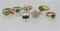 Eight various costume rings