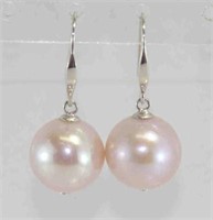 Lavender coloured cultured pearl earrings