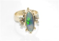 9ct yellow gold, opal and diamond ring