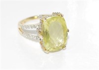 14ct yellow gold, yellow gem & diamond ring