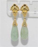 18ct yellow gold and jade drop earrings