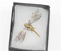9ct yellow and white gold dragonfly brooch
