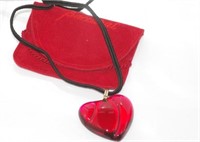 Signed Baccarat red glass heart pendant