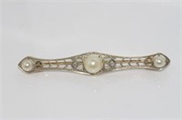 Good vintage 14ct gold, pearl and diamond brooch