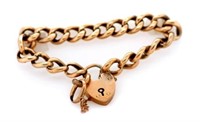 Antique hallmarked 9ct gold bracelet, heart lock