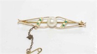 9ct gold, turquoise and pearl brooch