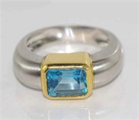 18ct two tone gold and blue topaz ring
