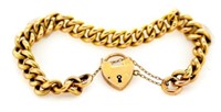 Hallmarked 15ct yellow gold bracelet, heart lock
