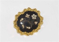 Antique enamel and pearl mourning brooch