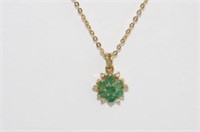 9ct yellow gold, emerald and diamond pendant