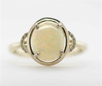 Silver and solid opal ring