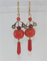 Antique red coral and seed pearl earrings