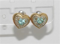 9ct gold, aquamarine & diamond heart earrings