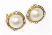 14ct yellow gold, mabe pearl and diamond earrings