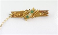 Victorian 15ct gold, emerald & diamond brooch