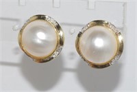 Yellow gold, mabe pearl & diamond earrings