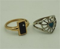 2 Avon Gold Onyx & Silver Turquoise Rings Lot