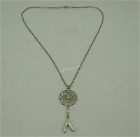 Indian Dream Catcher Pendant & Silver Necklace