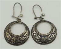 Navajo Sterling Flower Design Hoop Earrings