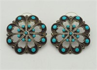 Navajo Sterling Turquoise Filigree Round Earrings