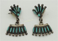 Vtg Navajo Sterling Turquoise Signed Earrings