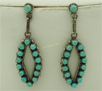 Vtg Zuni Unkestine Sterling Turquoise Earrings