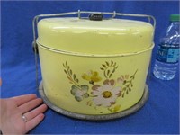 vintage yellow tin cake carrier