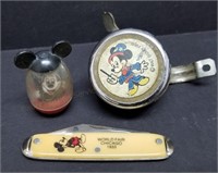 Mickey Mouse Pocket Knife, Bicycle Bell & Toy