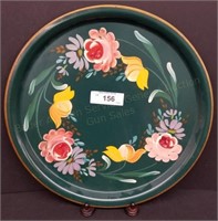 16" Round Hand Painted Toleware Tray